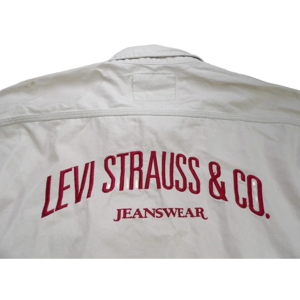 VTG Levis Authentic Workwear‎ Twill Shirt Men XL Khaki Button Up 90s Embroidered